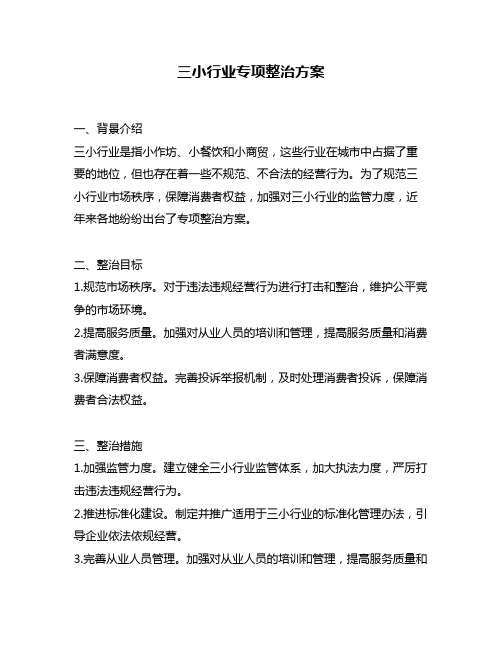 三小行业专项整治方案