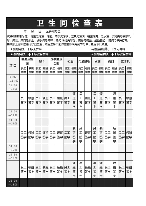 卫生间清洁检查表