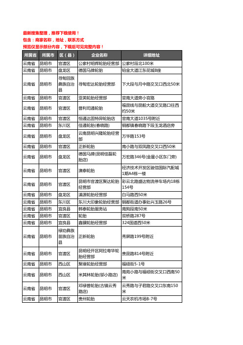 新版云南省昆明市汽车轮胎企业公司商家户名录单联系方式地址大全1032家