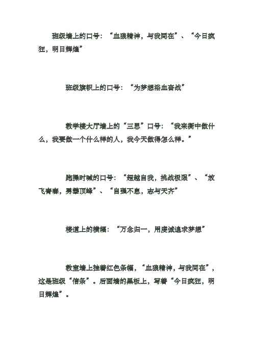 班级旗帜上的口号“为梦想浴血奋战