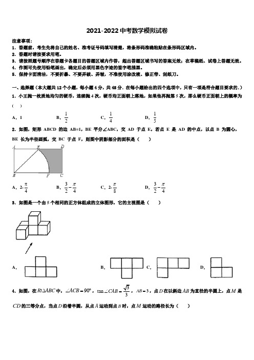 重庆市双福育才中学2021-2022学年中考适应性考试数学试题含解析