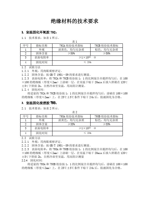 绝缘材料的技术要求