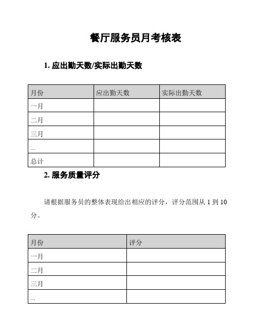 餐厅服务员月考核表