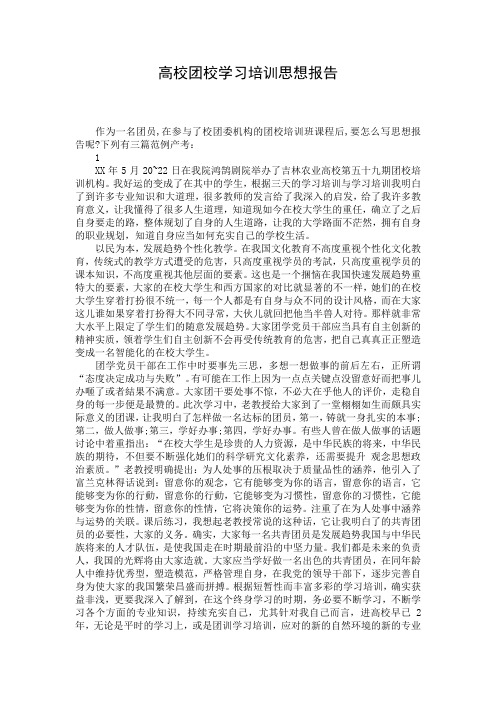 高校团校学习培训思想报告