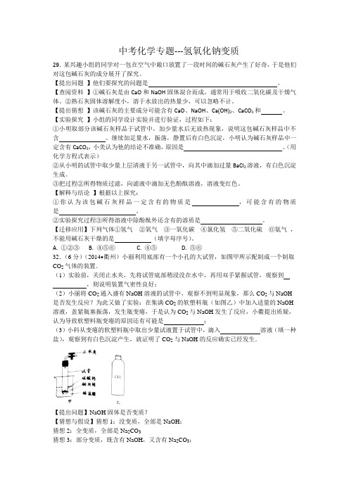 初中化学中考专题---氢氧化钠变质