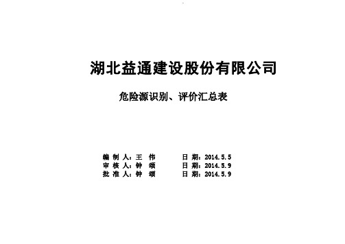 危险源识别、评价汇总表