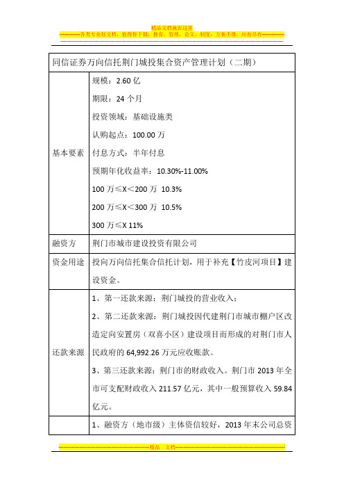 同信证券万向信托荆门城投集合资产管理计划(二期)