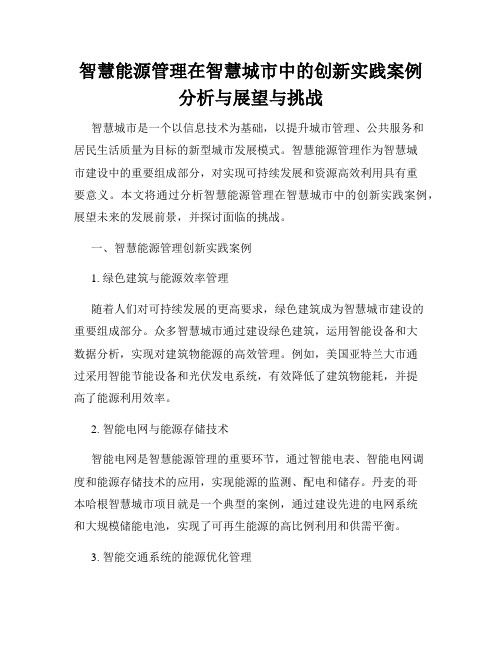 智慧能源管理在智慧城市中的创新实践案例分析与展望与挑战