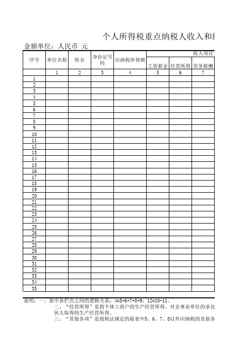 个人所得税重点纳税人收入和纳税情况汇总表