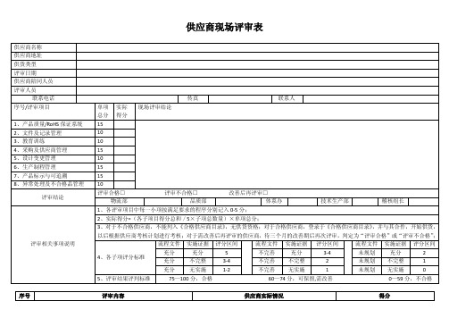 供应商现场评审表