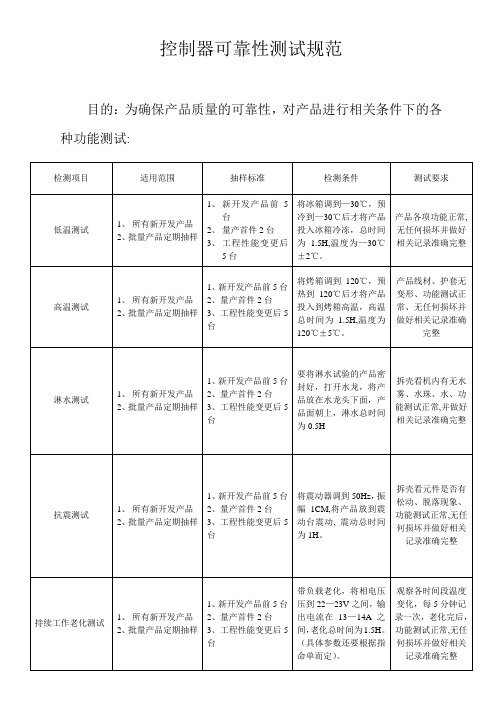 控制器可靠性测试规范