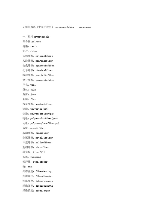 无纺布术语(中英文对照)