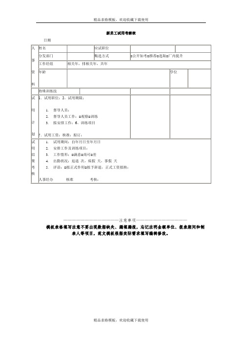 新员工试用考察表模板