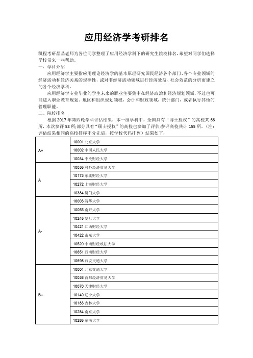 应用经济学考研排名