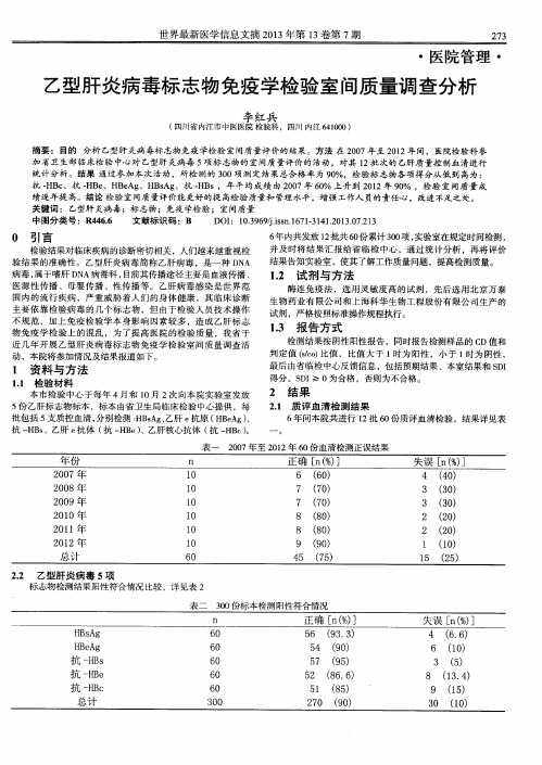 乙型肝炎病毒标志物免疫学检验室间质量调查分析