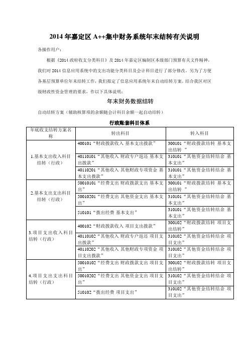 2014年嘉定区A集中财务系统年末结转有关说明