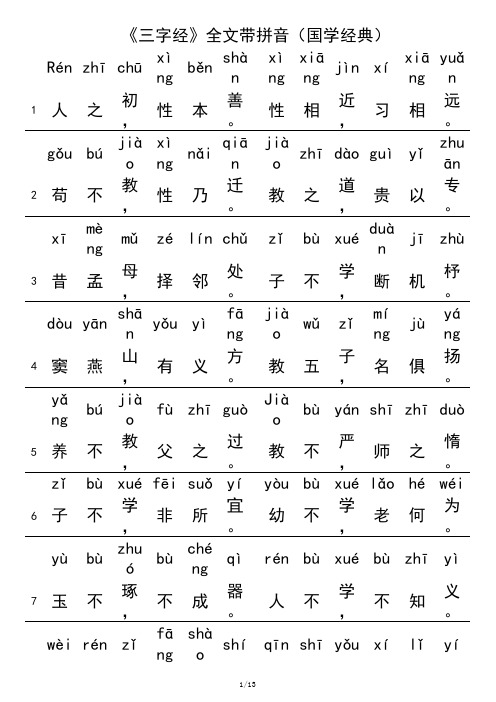 《三字经》全文带拼音(国学经典-格式可打印)