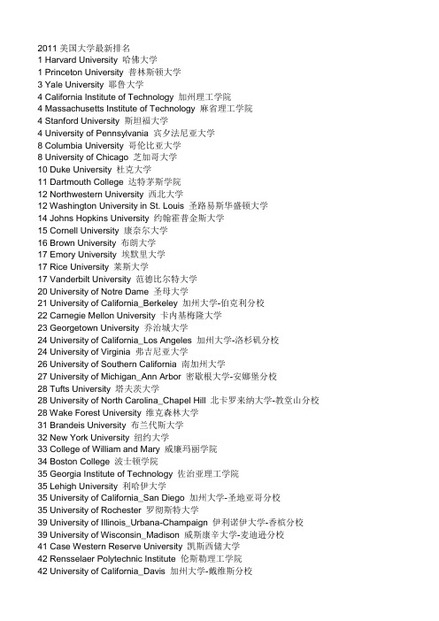 2011美国大学最新排名