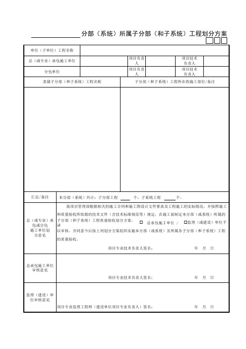 分部(系统)所属子分部(和子系统)工程划分方案