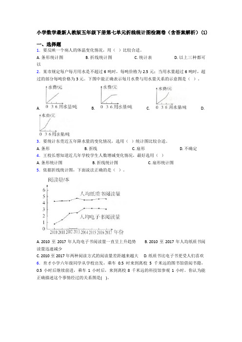 小学数学最新人教版五年级下册第七单元折线统计图检测卷(含答案解析)(1)