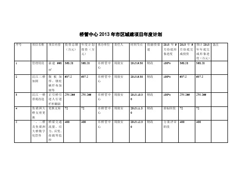 桥管中心2013年市区城建项目年度计划