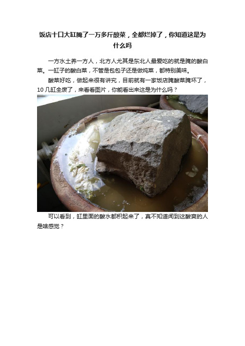 饭店十口大缸腌了一万多斤酸菜，全都烂掉了，你知道这是为什么吗