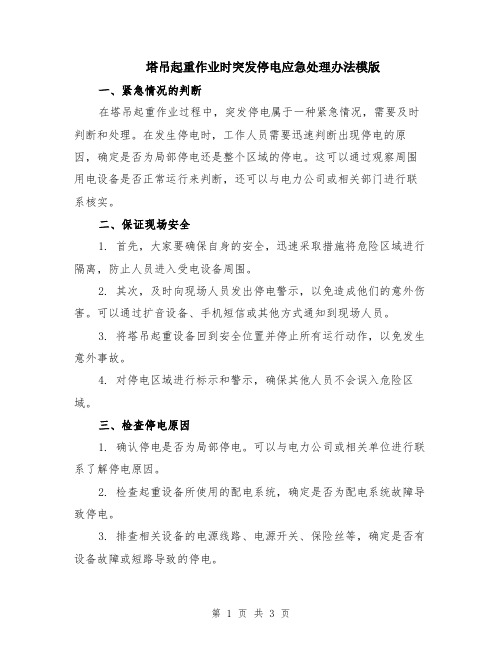 塔吊起重作业时突发停电应急处理办法模版