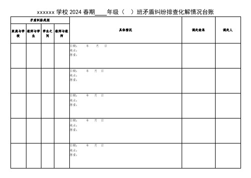 学校2024春期年级班矛盾纠纷排查化解情况台账