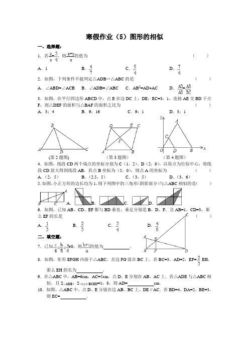 2016初三数学寒假作业及详细答案