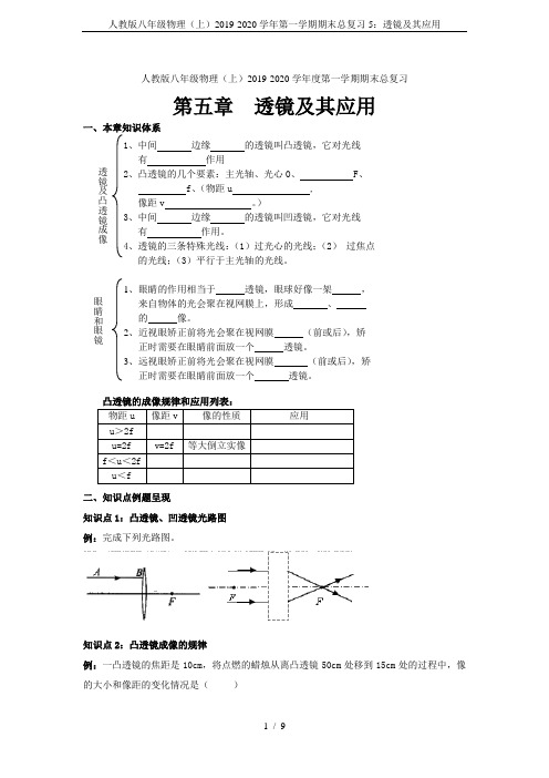 人教版八年级物理(上)2019-2020学年第一学期期末总复习5：透镜及其应用