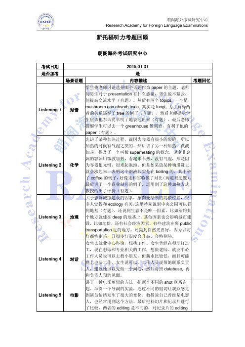 2015年01月31日新托福听力考题回顾