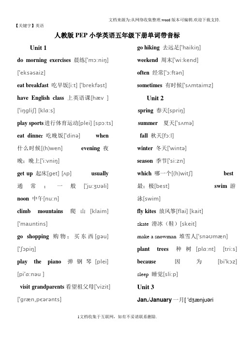 【英语】人教版PEP小学英语五年级下册单词带音标