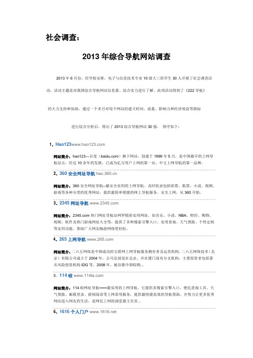 社会调查：2013年综合导航网站调查