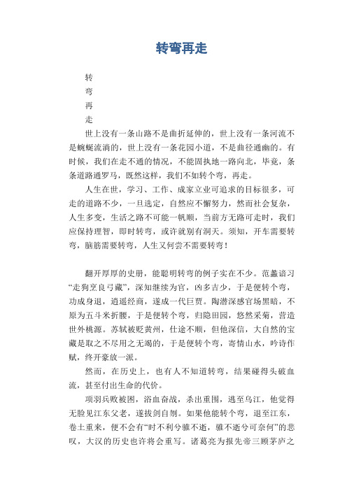 高中生优秀作文精选:转弯再走