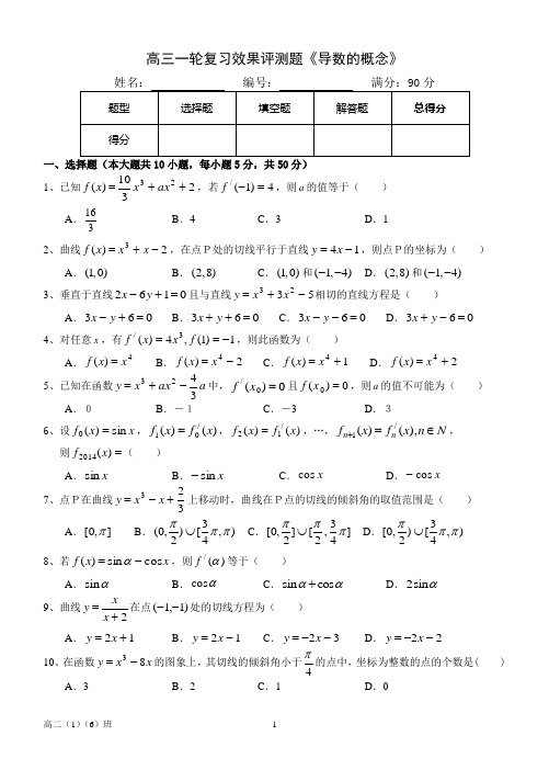 高三一轮复习效果评测题《导数及其应用》