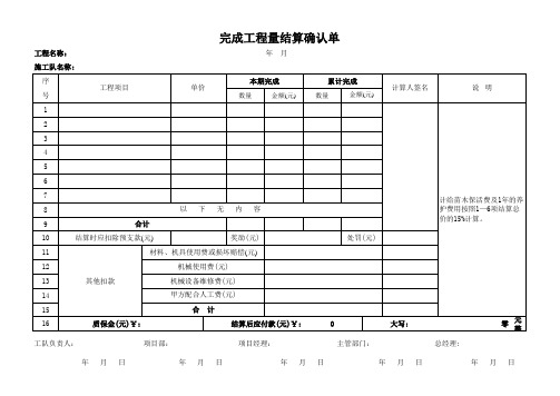 完成工程量结算确认单模板