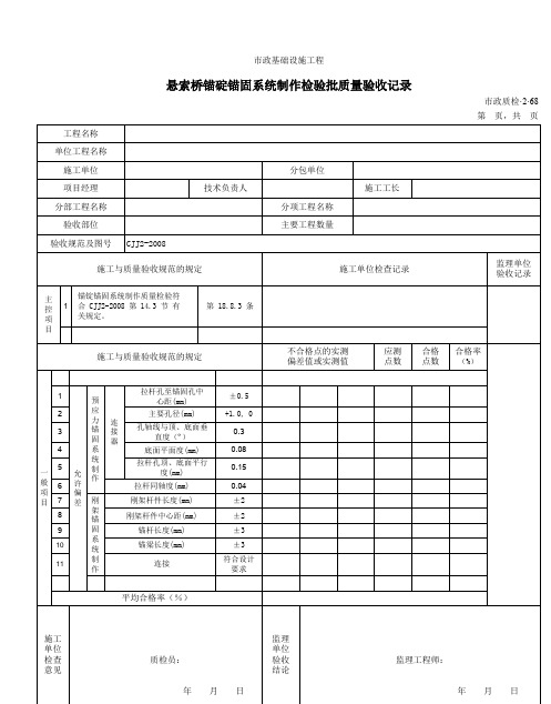 32068悬索桥锚碇锚固系统制作检验批质量验收记录