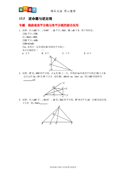 华师大版初中数学八年级上册专题训练13.5  逆命题与逆定理(含答案)