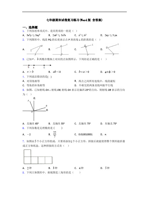 七年级期末试卷复习练习(Word版 含答案)