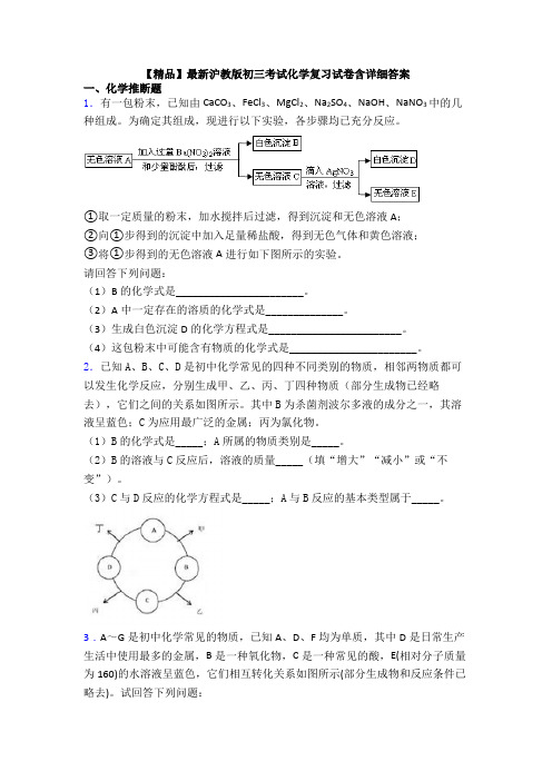 【精品】最新沪教版初三考试化学复习试卷含详细答案