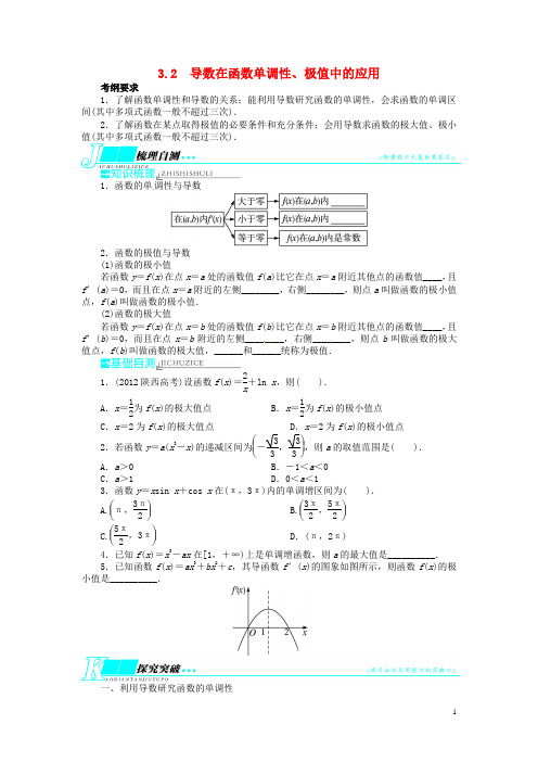 (湖南专用)高考数学一轮复习 第三章导数及其应用3.2导数在函数单调性、极值中的应用教学案 理