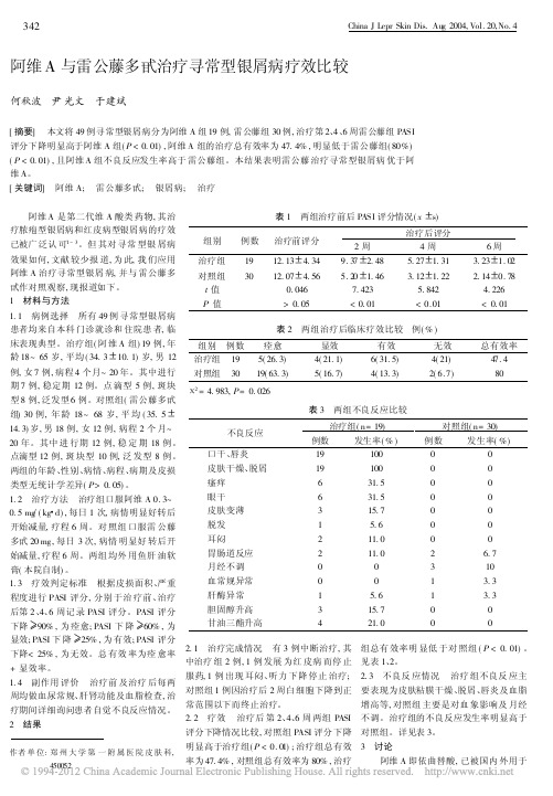 阿维A与雷公藤多甙治疗寻常型银屑病疗效比较