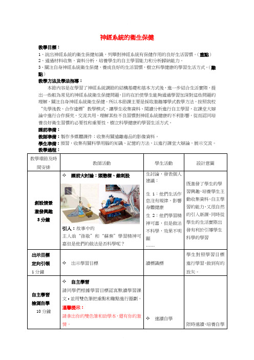 济南版七年级生物教案-《神经系统的卫生保健》word教案 (1)