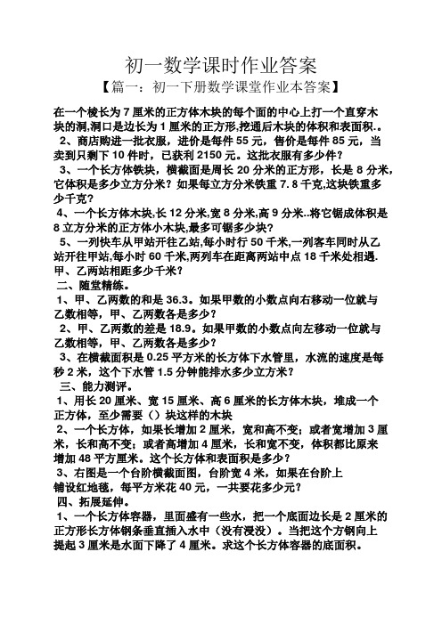 初一数学课时作业答案