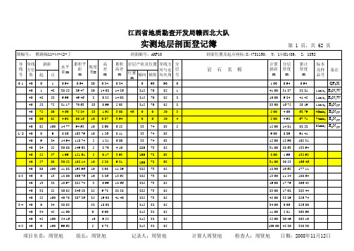 实测地层剖面计算表(真厚度计算)