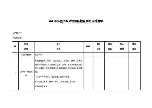 AA市小额贷款公司现场检查调阅资料清单