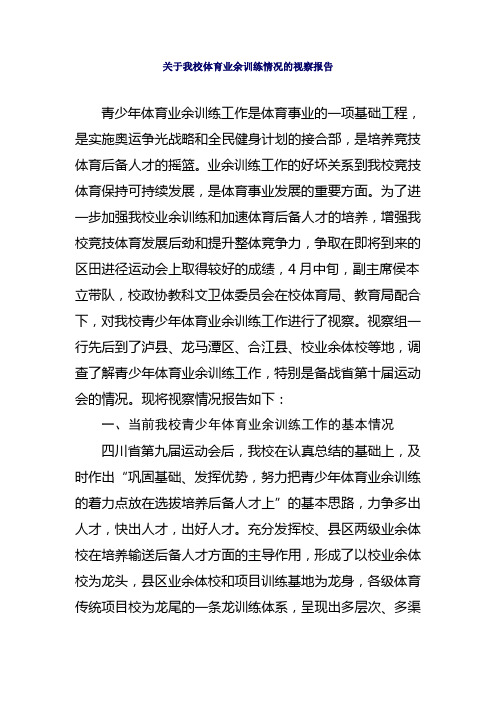 关于我校体育业余训练情况视察报告
