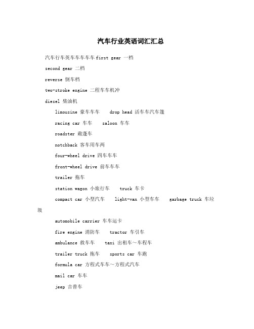 汽车行业英语词汇汇总