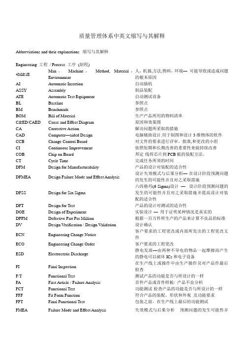 质量体系中英文缩写与含义