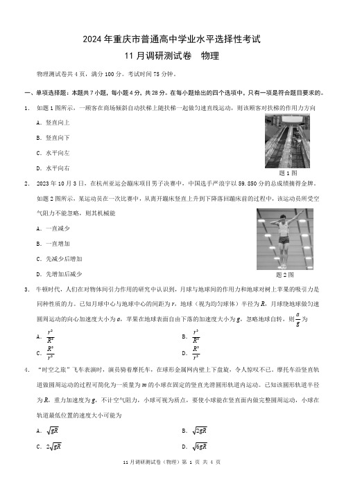 2024届重庆半期统考普通高中学业水平选择性考试高三11月调研测试物理试题(含答案)